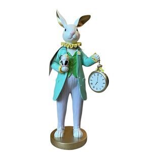 Tophat & Tail Tea Party Bunny Holding Pocket Watch 14in Pastel Easter Decor NEW